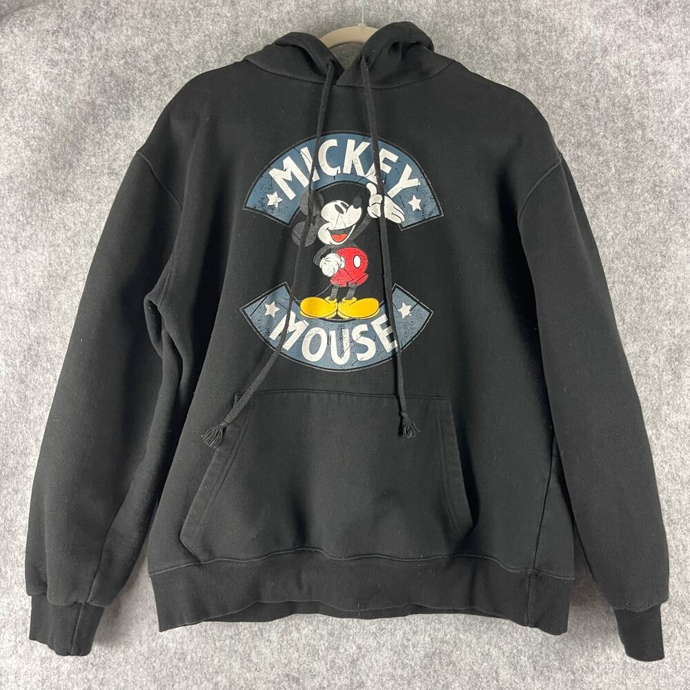 Disney Mickey Mouse Hoodie Adult Large Black Fleece Sweatshirt Pullover